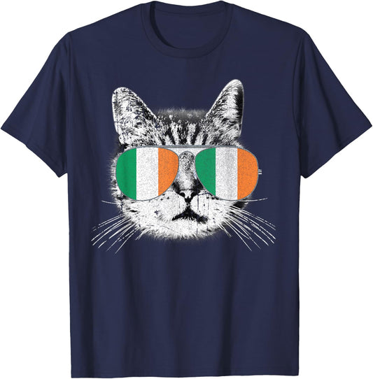 St. Patrick's Day T Shirt Cat Irish Flag Ireland Men Women T-Shirt - T-Shirt | Navy