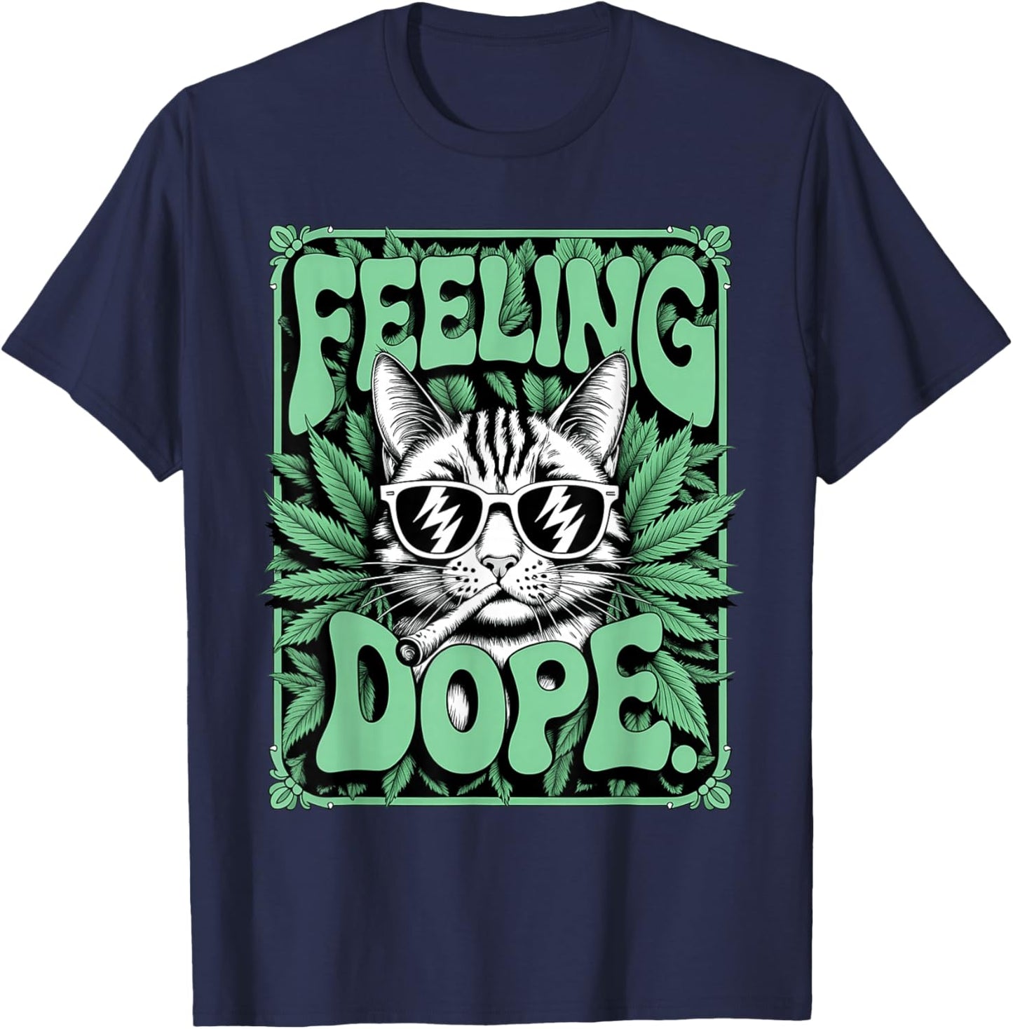 Feeling Dope Cat Smoking Weed High Cannabis 420 for Stoner T-Shirt - T-Shirt | Navy