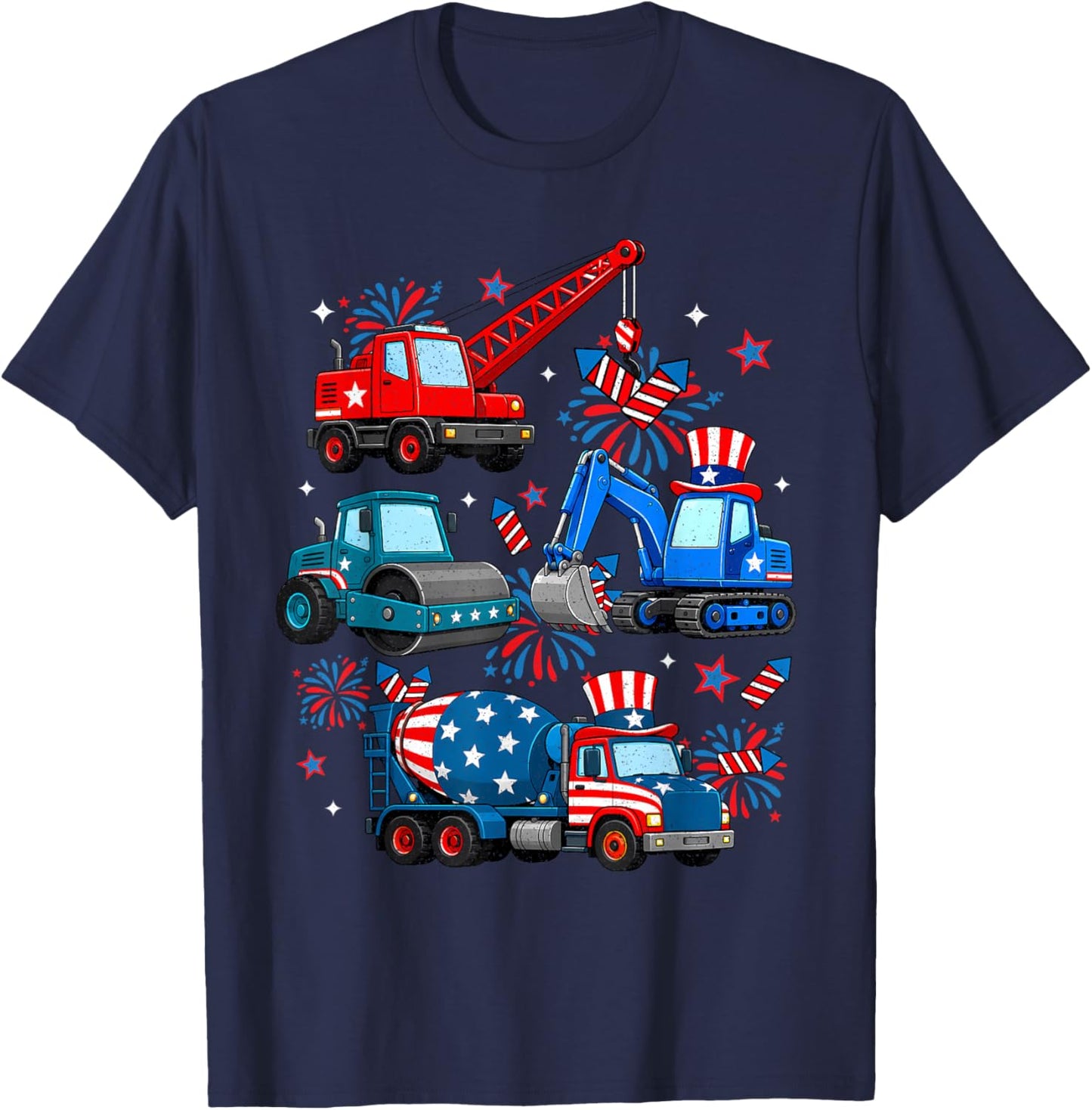 4th of July Construction Truck USA Patriotic Toddler Boys T-Shirt - T-Shirt | Navy