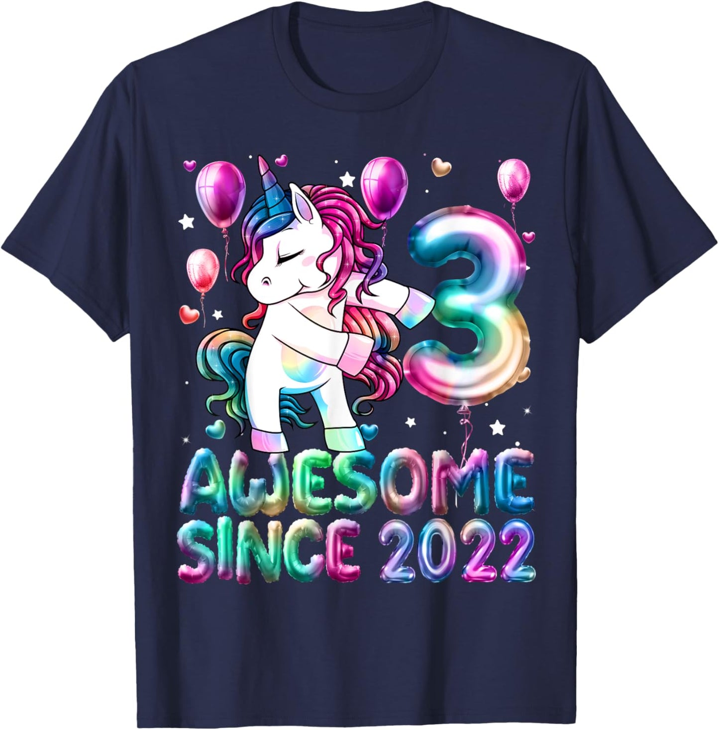 Flossing Unicorn 3 Year Old 3rd Birthday Girl Unicorn Party T-Shirt - T-Shirt | Navy