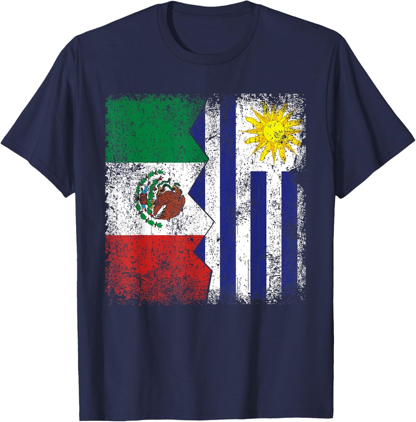 Uruguayan Roots | Half Mexican Flag | Mexico Uruguay Flags T-Shirt - T-Shirt | Navy