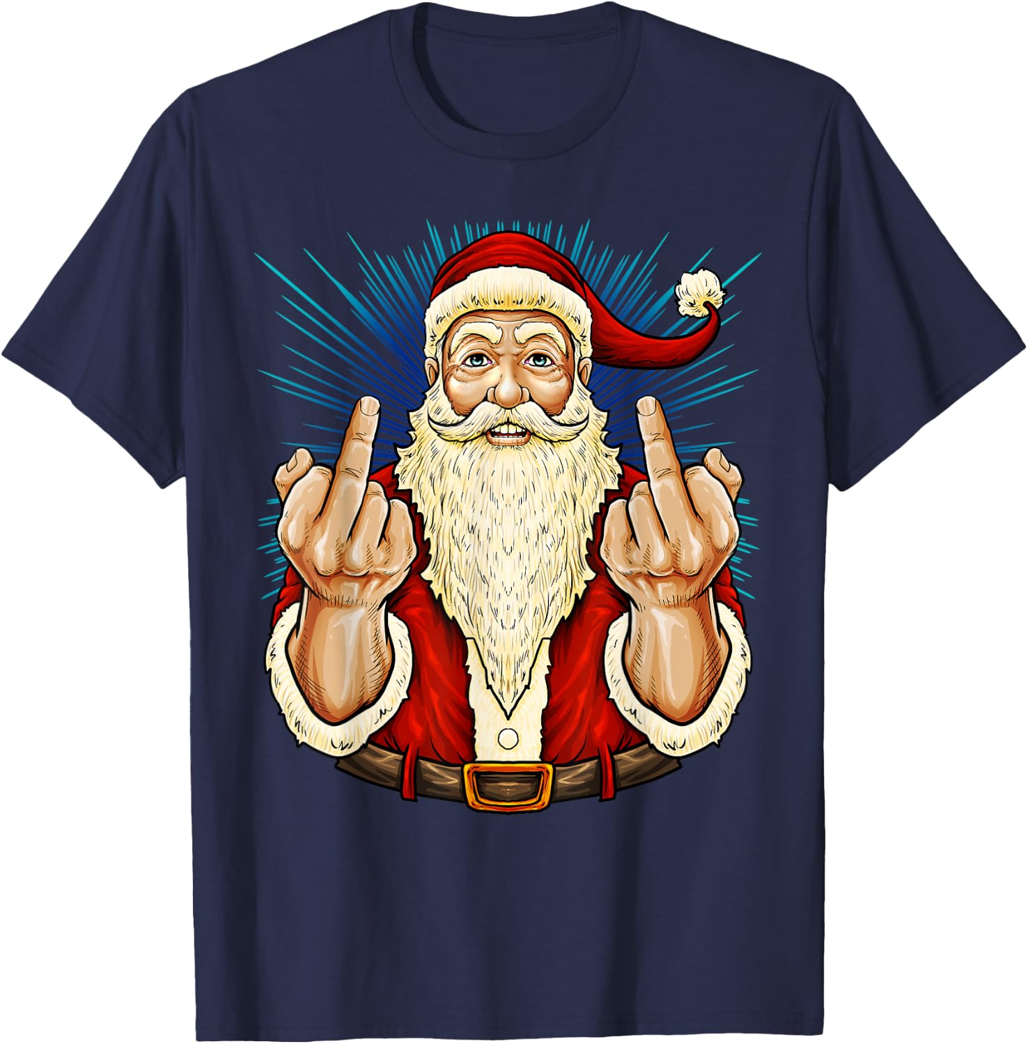 Santa Middle Finger Flip Off | St. Nick Christmas Profanity T-Shirt - T-Shirt | Navy