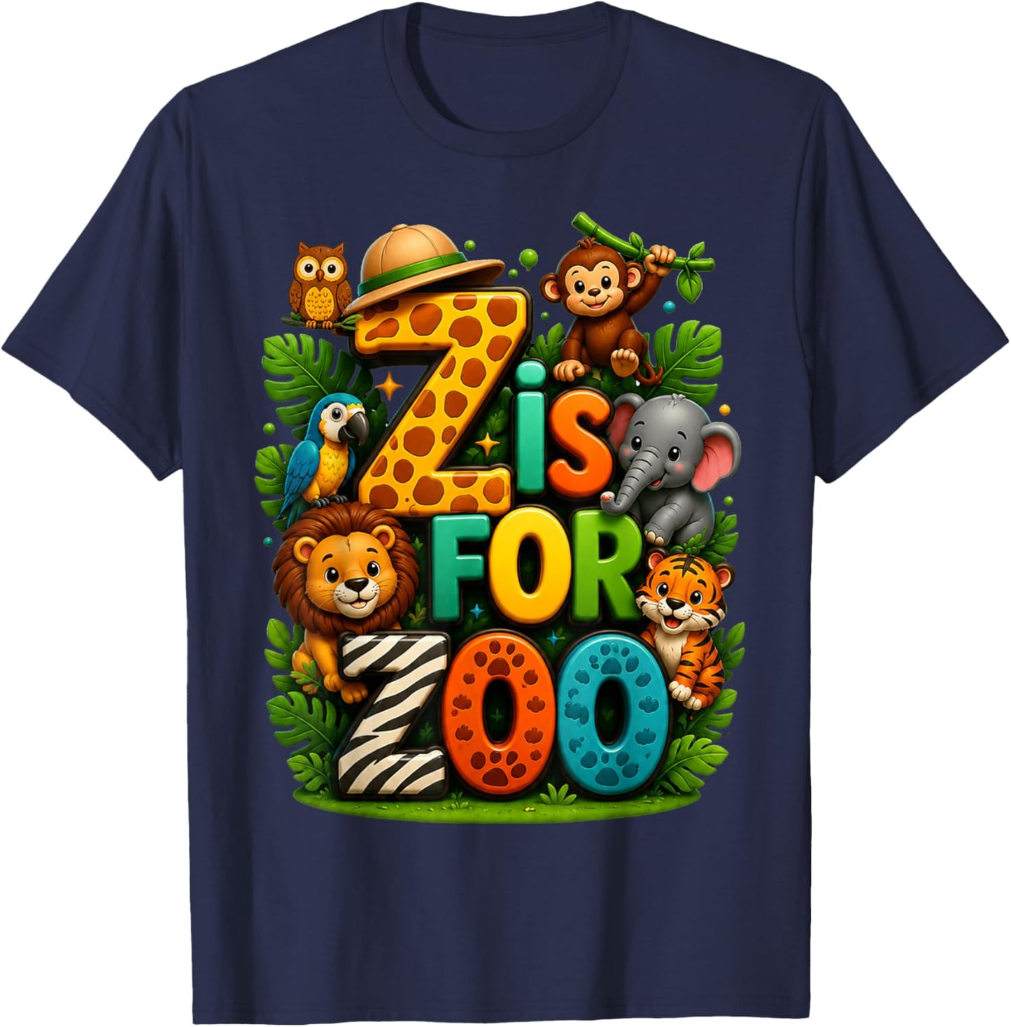 Z is for Zoo Cute Animal Safari Kids Zoo Trip Design T-Shirt - T-Shirt | Navy
