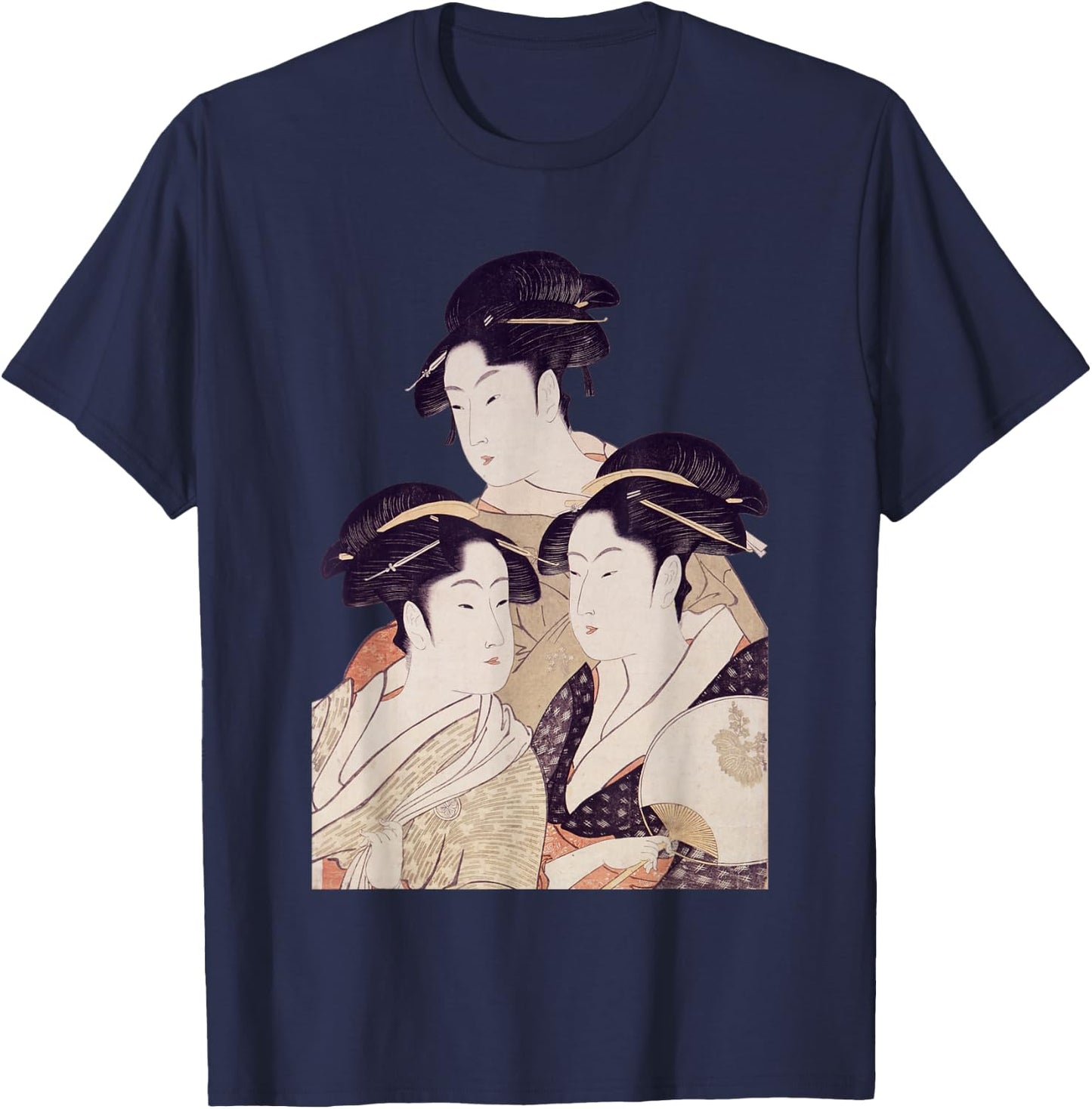 Edo Japan Geisha, Japanese Woodblock T-Shirt - T-Shirt | Navy