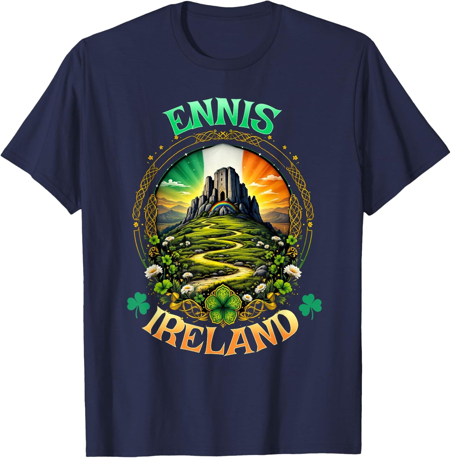 Ennis Ireland Travel Vacation Rock Of Cashel Souvenir T-Shirt - T-Shirt | Navy