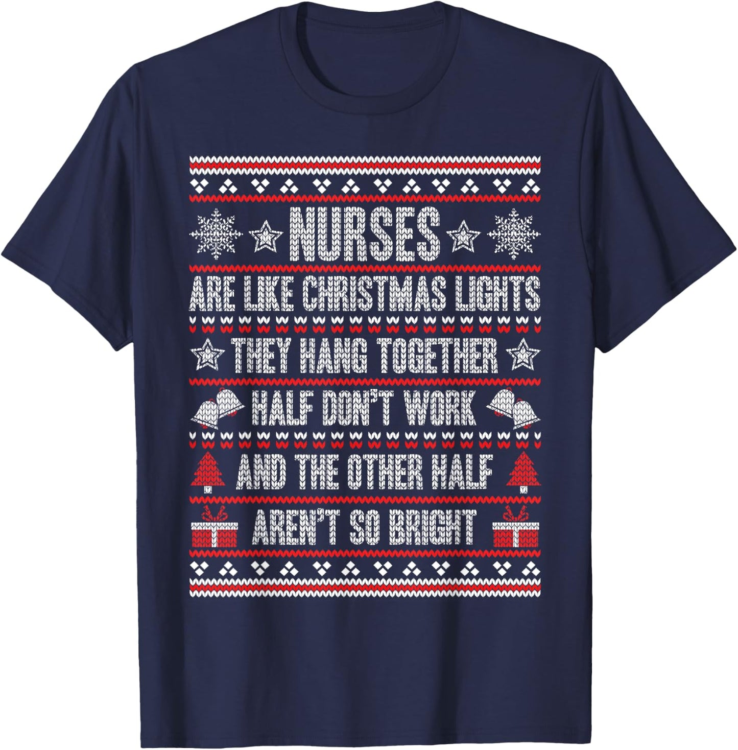 Nurses Ugly Christmas Funny Nursing T-Shirt - T-Shirt | Navy