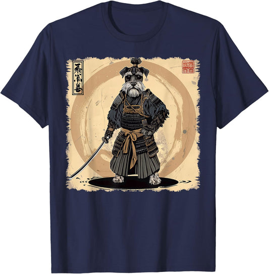 Schnauzer Dog Japanese Art Samurai Ukiyo-e Vintage T-Shirt - T-Shirt | Navy