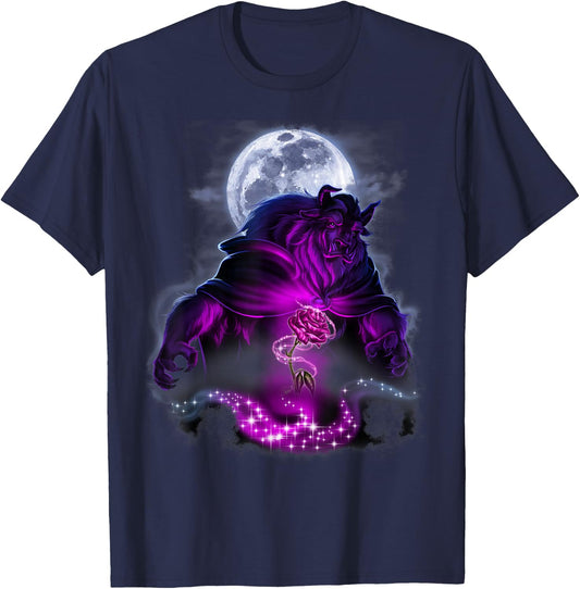 Disney Beauty & The Beast Moon Rose Airbrush Art T-Shirt - T-Shirt | Navy
