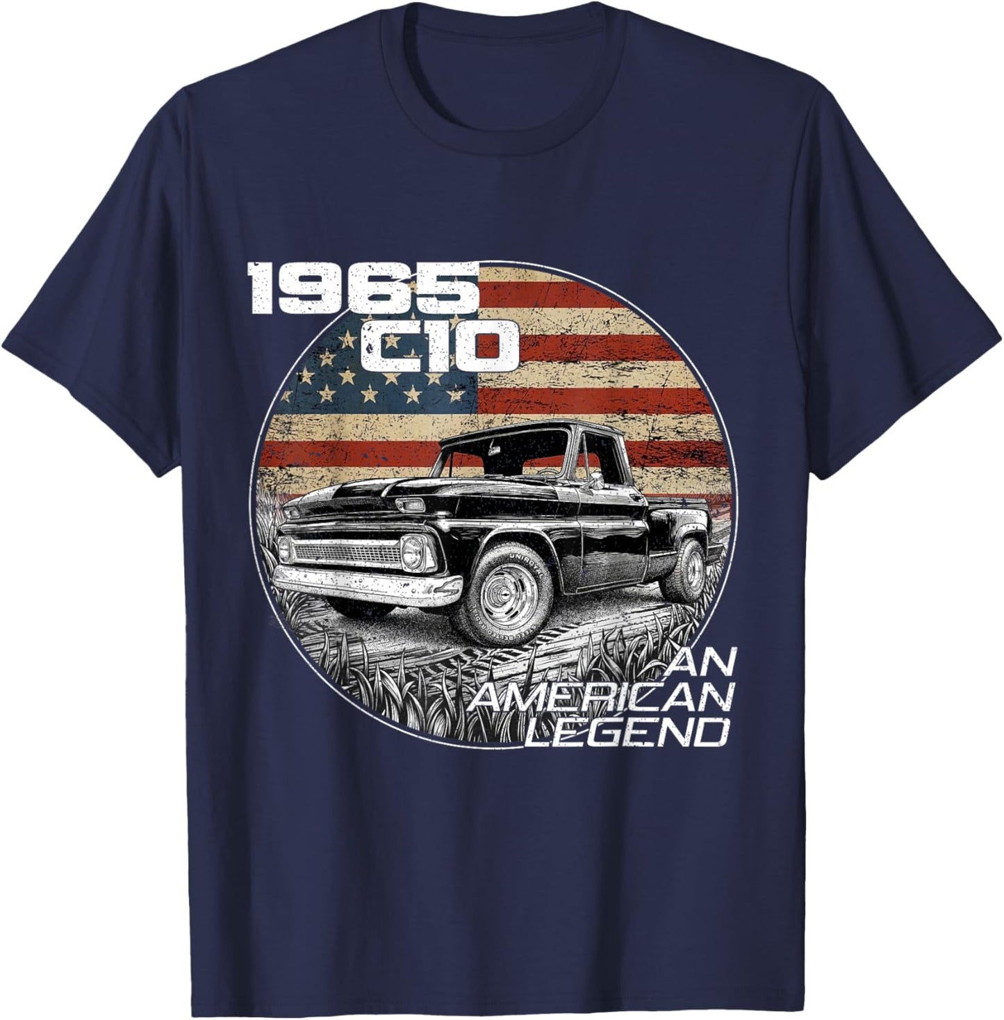 American Flag 1965 C10 65 Truck Vintage Silhouette Classic T-Shirt - T-Shirt | Navy
