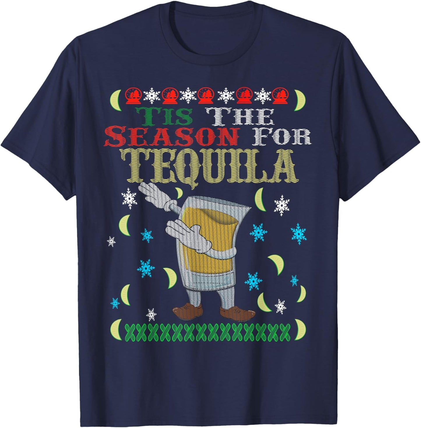 'Tis The Season For Tequila Dabbing Ugly Christmas Alcohol T-Shirt - T-Shirt | Navy