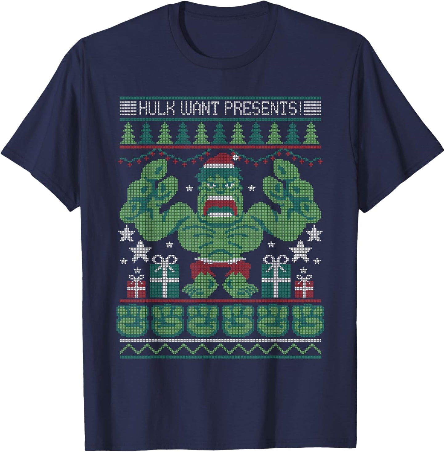 Marvel Hulk Wants Presents Holiday Sweater T-Shirt - T-Shirt | Navy