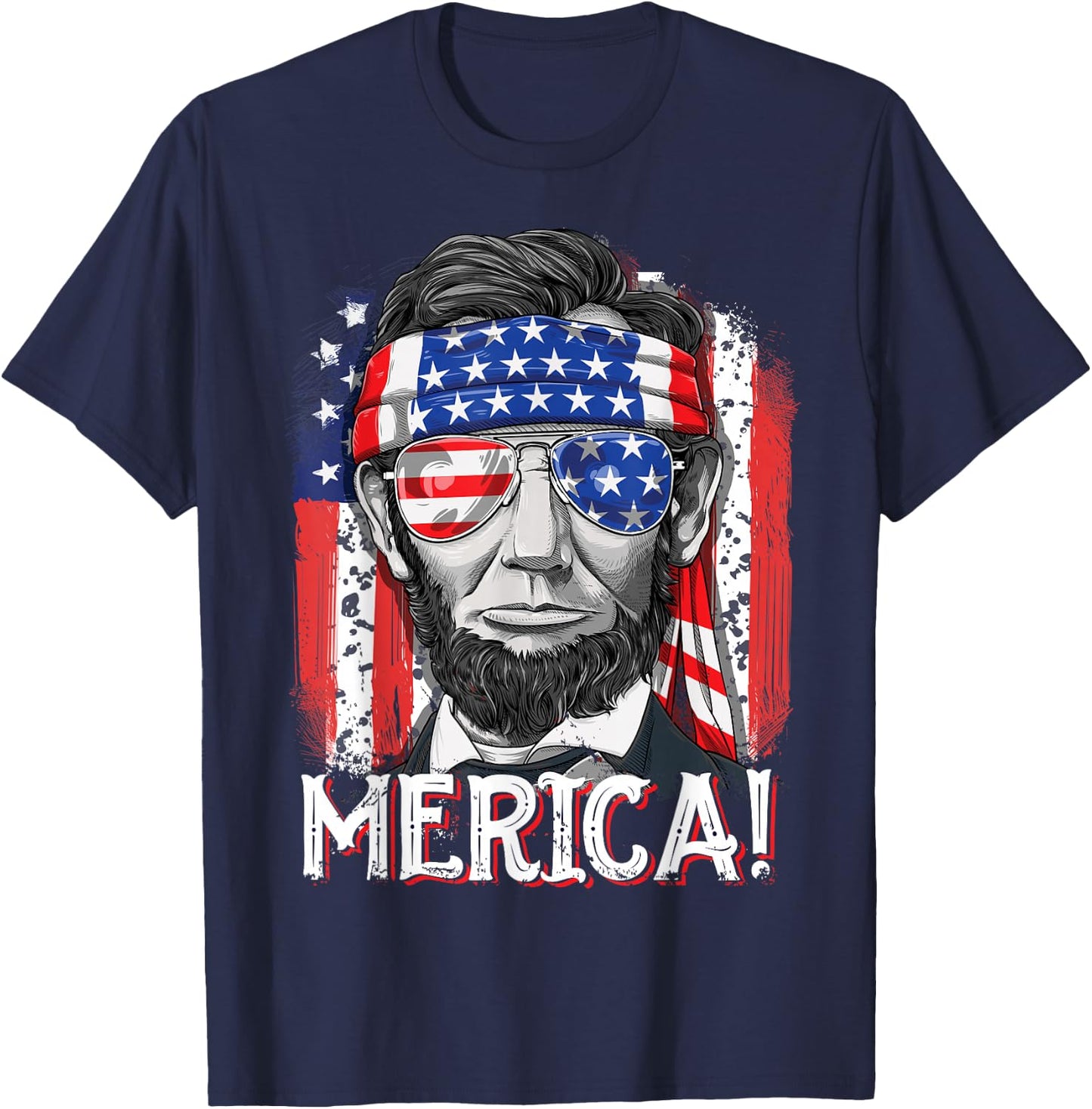Lincoln 4th of July Merica Abe Boys Men Women American Flag T-Shirt - T-Shirt | Navy
