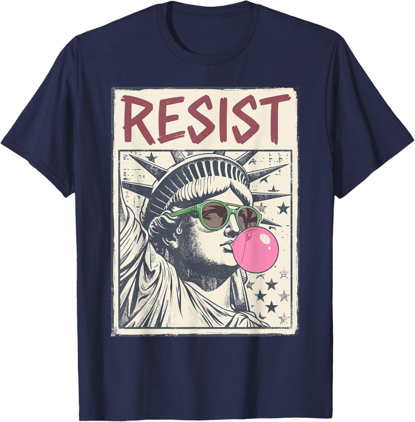 Resist Statue Liberty Bubblegum Equality Protest T-Shirt - T-Shirt | Navy