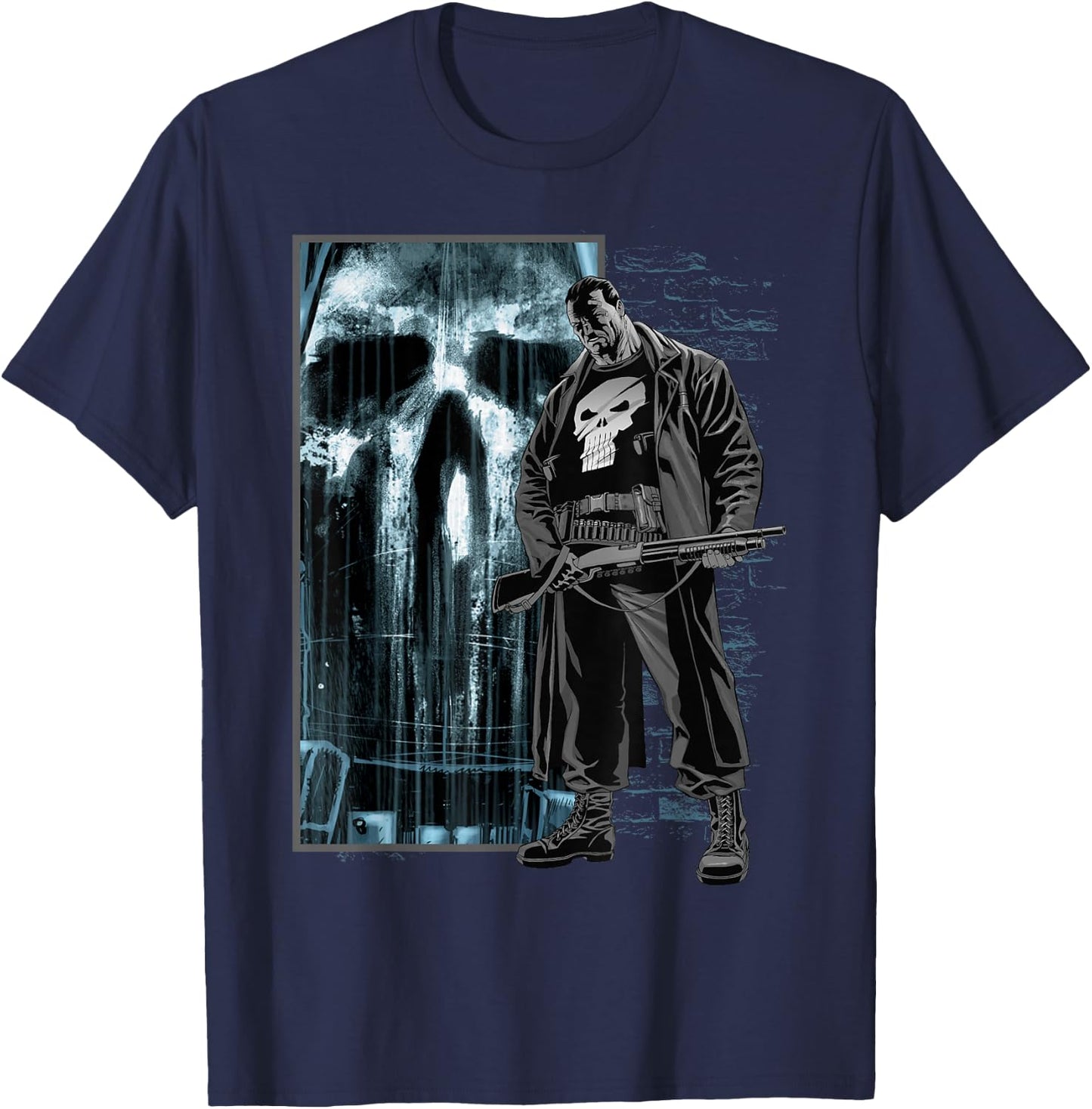 Marvel Comics Retro Classic The Punisher Bullet Storm Skull T-Shirt - T-Shirt | Navy