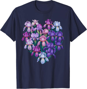 Iris Flower Graphic Colorful Floral Plant Iris Women Girl T-Shirt - T-Shirt | Navy