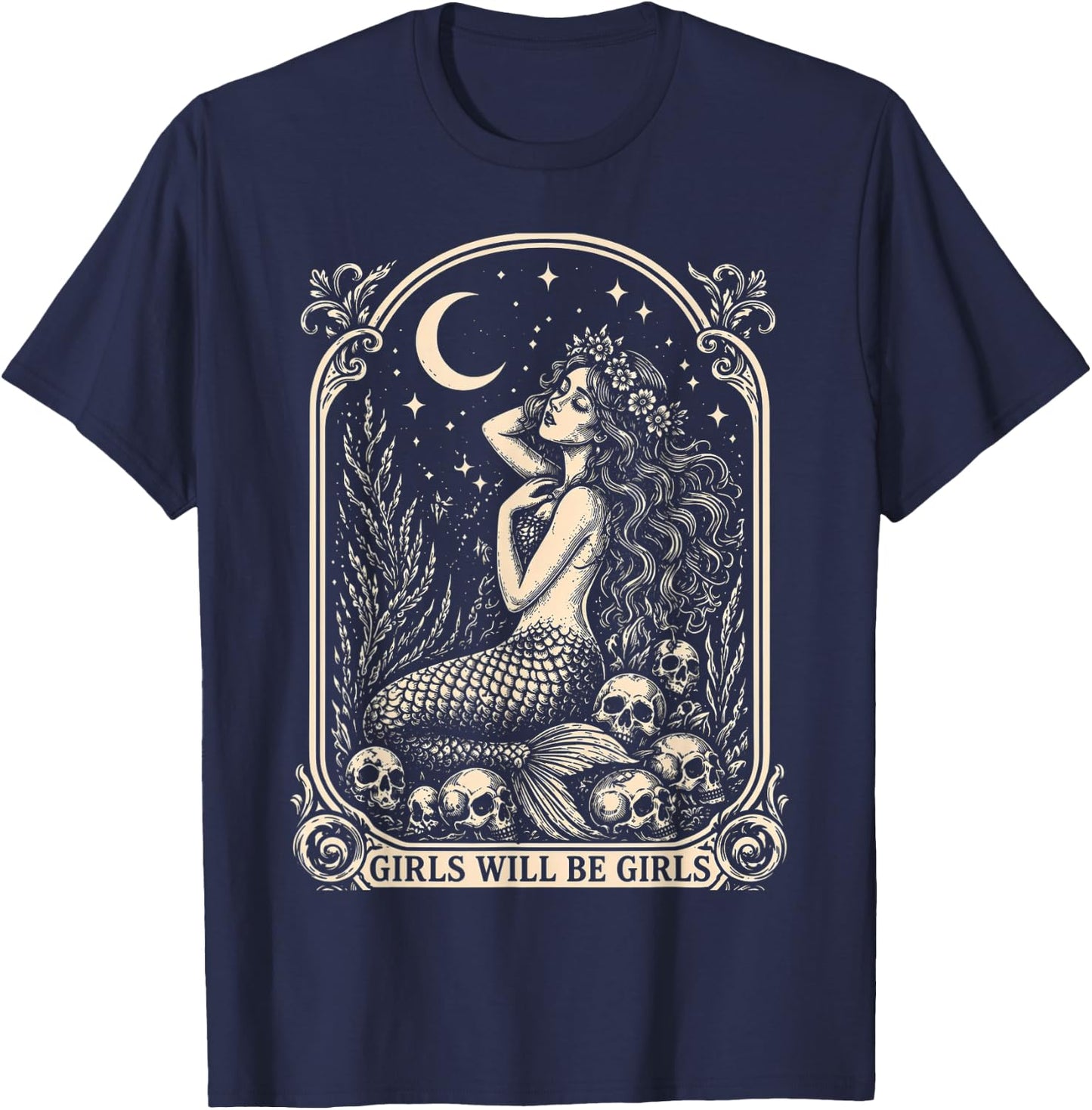 Vintage Mermaid Siren Girl Will Be Girls 4th of July T-Shirt - T-Shirt | Navy