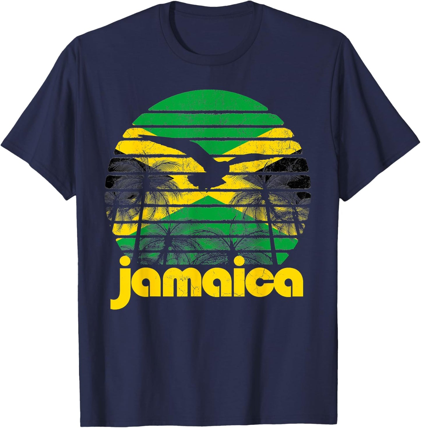 Retro Jamaica Flag Jamaican 70's 80's Men Women Gift Vintage T-Shirt - T-Shirt | Navy