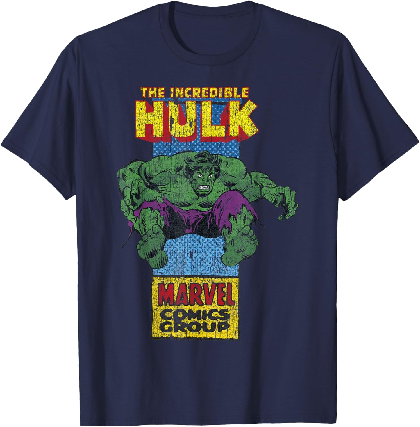 Marvel The Incredible Hulk Retro Comic Side Panel Stamp T-Shirt - T-Shirt | Navy