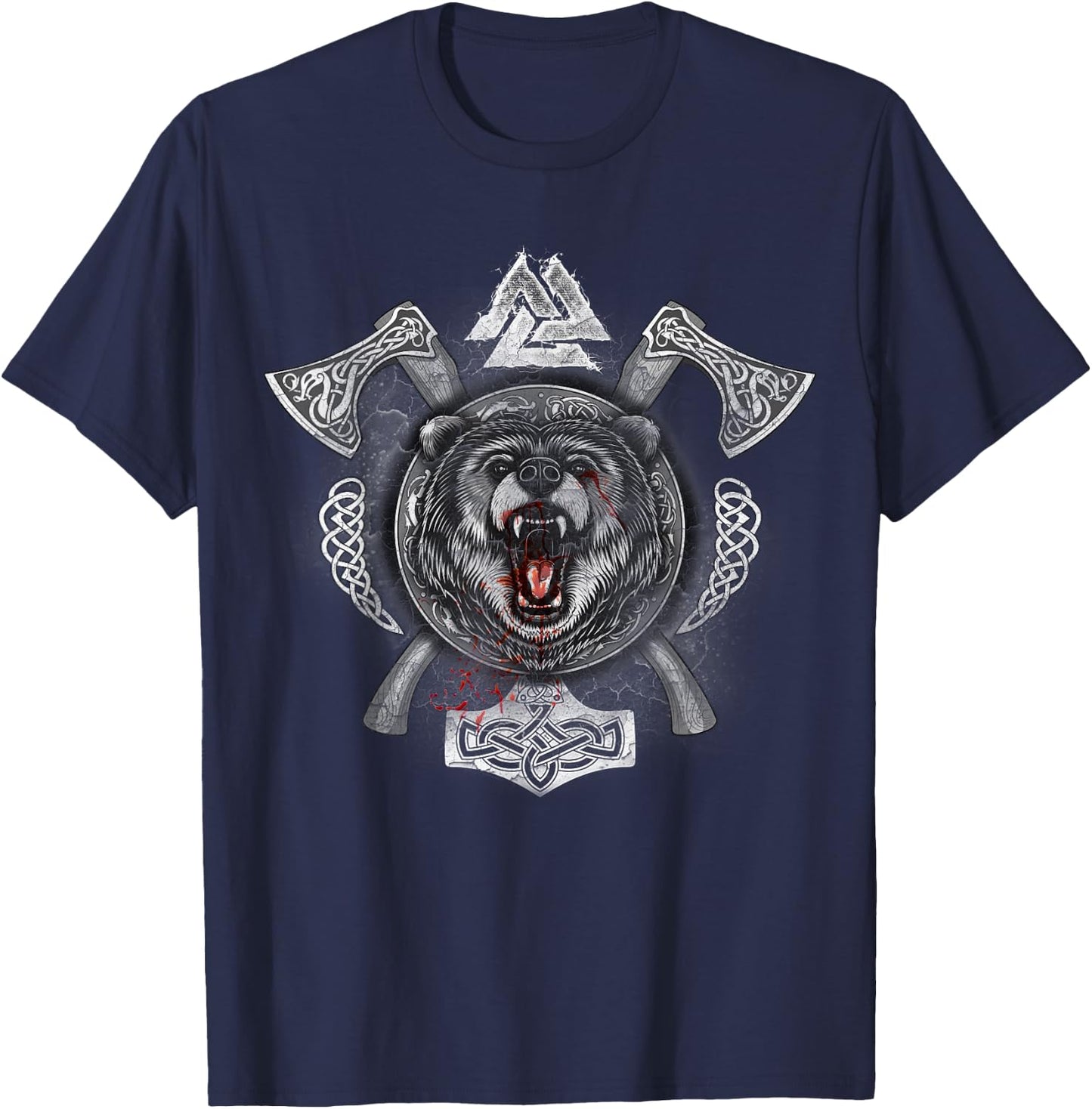 Viking Shirt with Axes Mjolnir Bear Valknut T-Shirt - T-Shirt | Navy