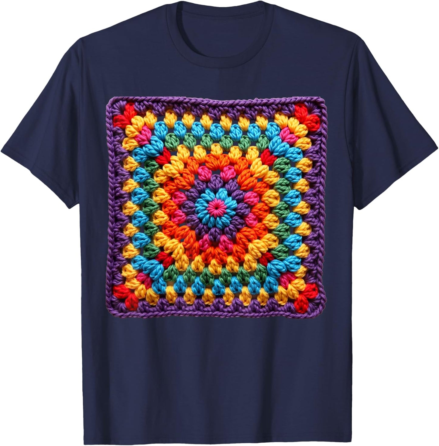 Granny Square Crochet Pattern Seventies Retro T-Shirt - T-Shirt | Navy