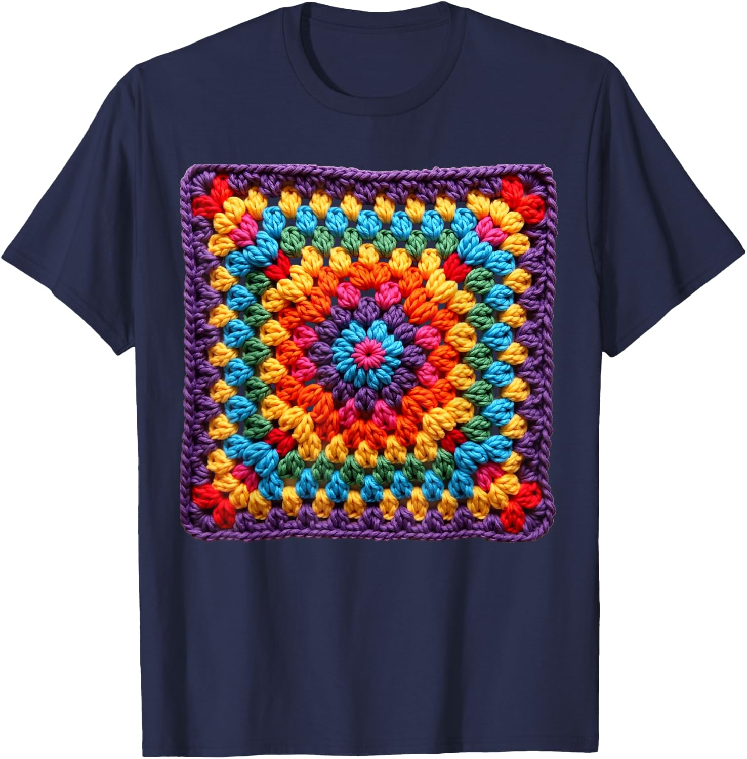 Granny Square Crochet Pattern Seventies Retro T-Shirt - T-Shirt | Navy