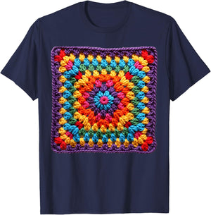 Granny Square Crochet Pattern Seventies Retro T-Shirt - T-Shirt | Navy