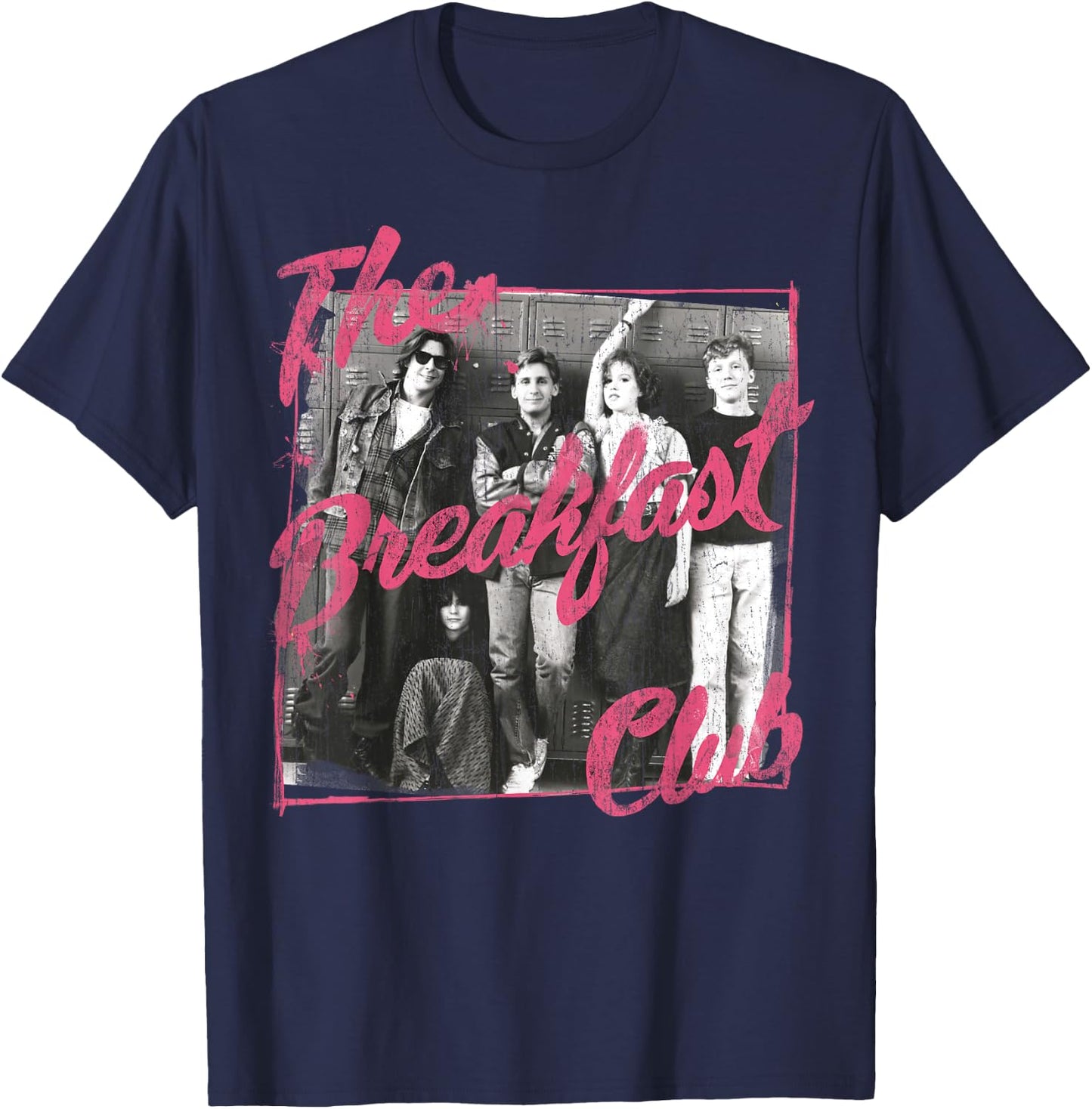 Breakfast Club Pink Text Group Photograph Small T-Shirt - T-Shirt | Navy