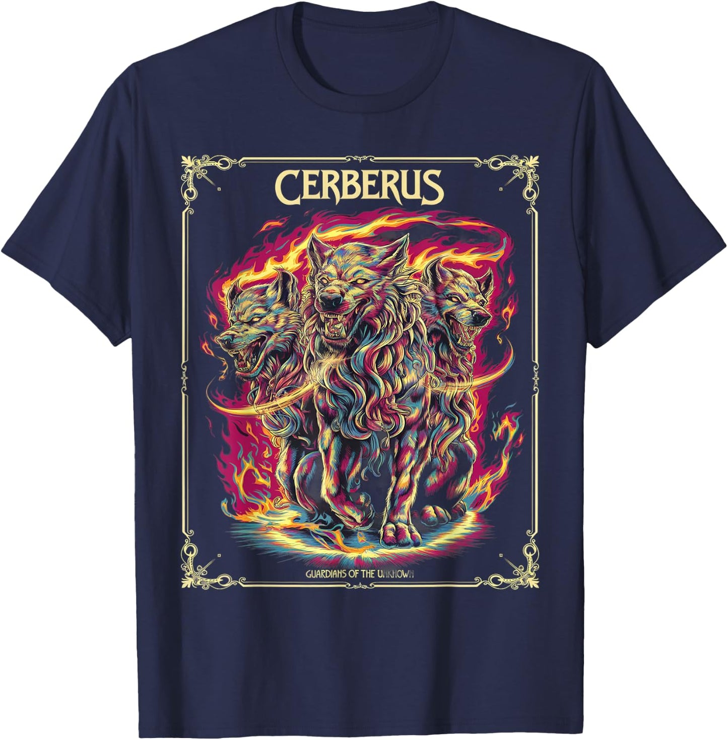 3 Headed Dog Pop Art Design Cerberus T-Shirt - T-Shirt | Navy