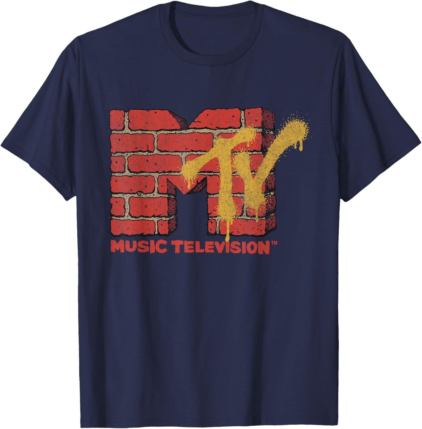 MTV Logo With Brick Wall And Spray Paint Treatment T-Shirt - T-Shirt | Navy