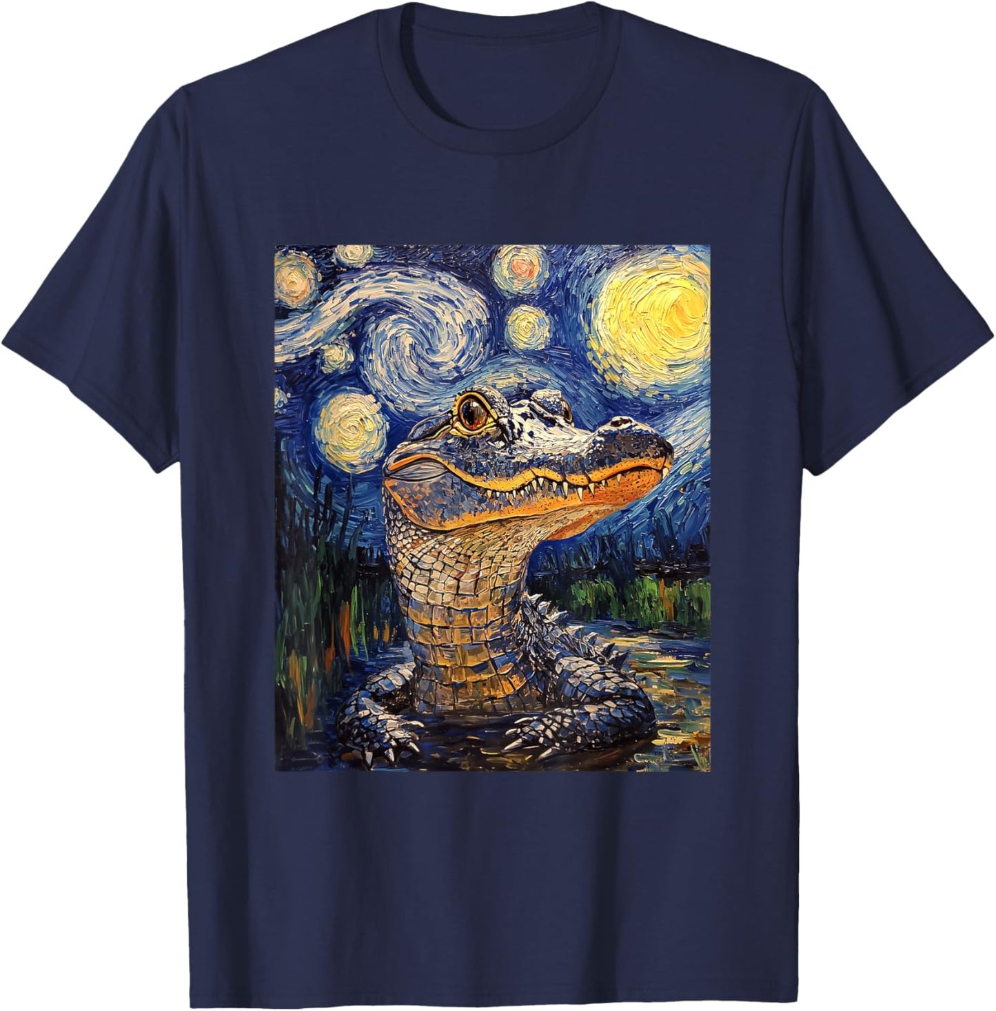 Alligator - Van Gogh Style - Starry Night T-Shirt - T-Shirt | Navy