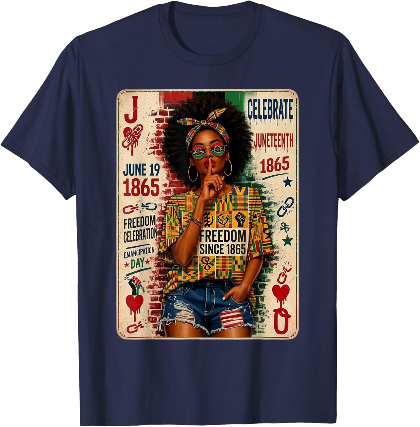 Juneteenth Black Women June 19th 1865 Freedom Day Melanin T-Shirt - T-Shirt | Navy