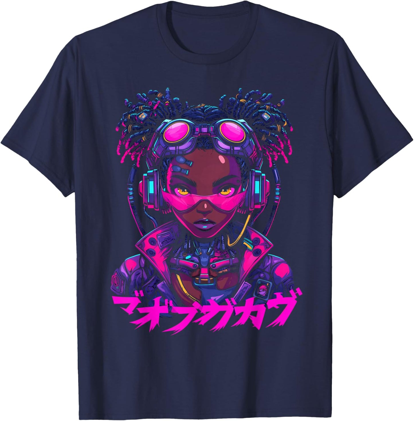 Harajuku Cyberpunk Black Girl Anime Manga Waifu Japanese T-Shirt - T-Shirt | Navy