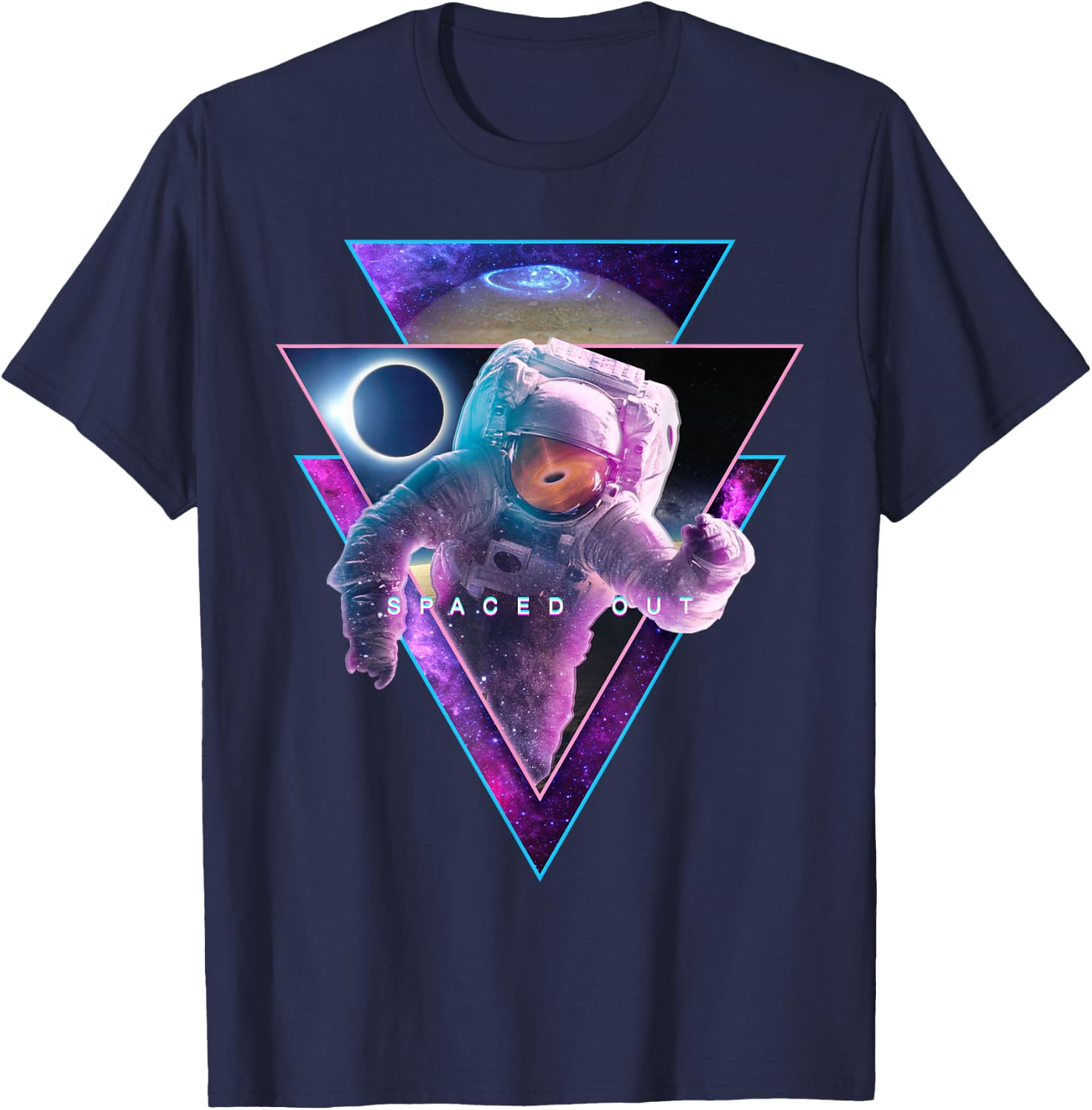 Astronaut Spaced Out - Aesthetic Vaporwave Eclipse Space Art T-Shirt - T-Shirt | Navy