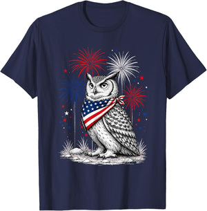 Owl America's 250th Patriotic Fireworks Animal Lovers T-Shirt - T-Shirt | Navy