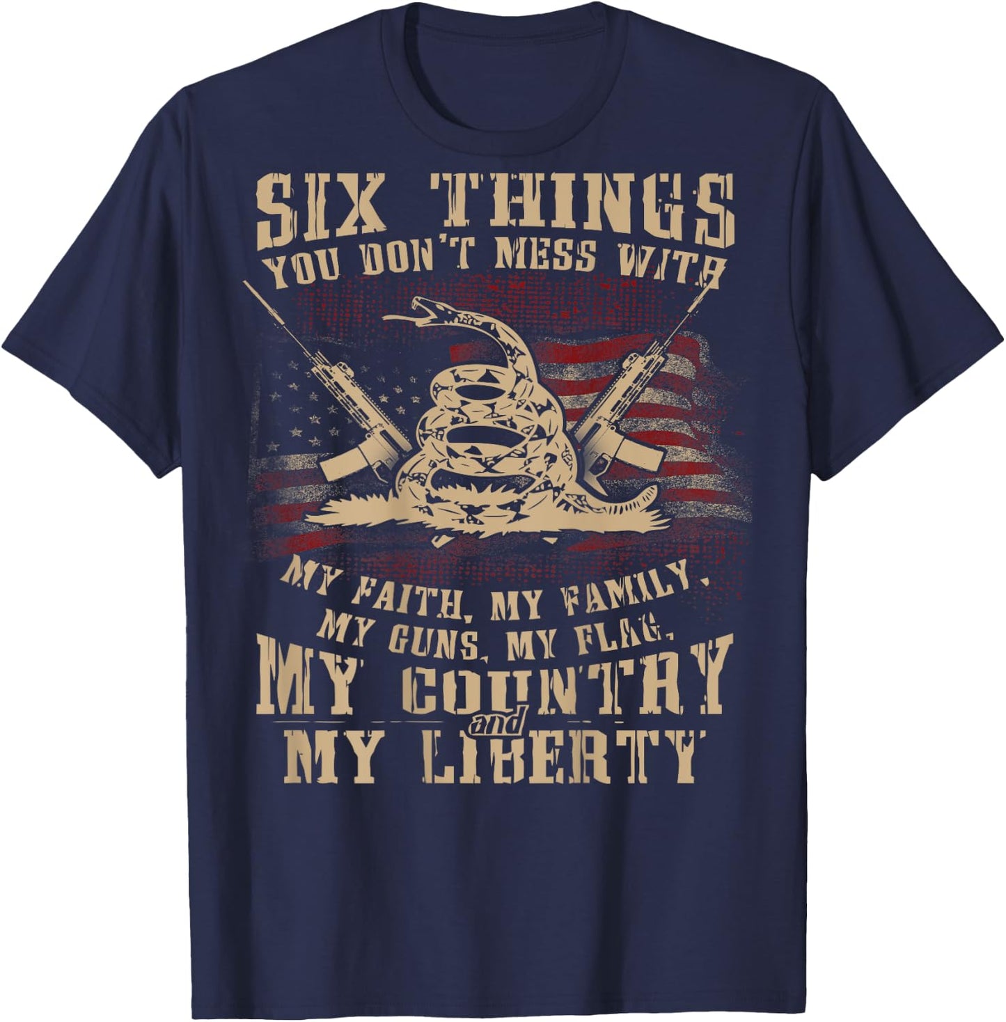 Faith Family Guns Flag Country and Liberty Backprint T-Shirt - T-Shirt | Navy