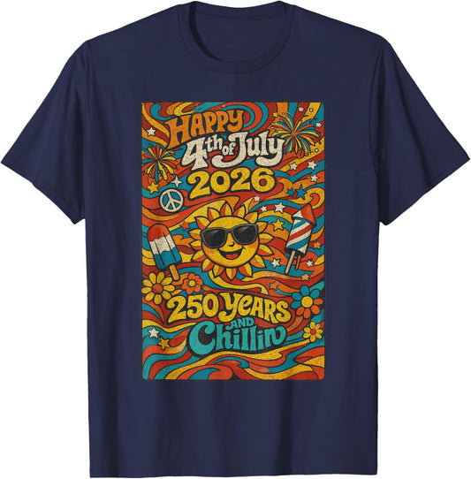 Happy 4th of July 2026 250 Years and Chillin Retro T-Shirt - T-Shirt | Navy