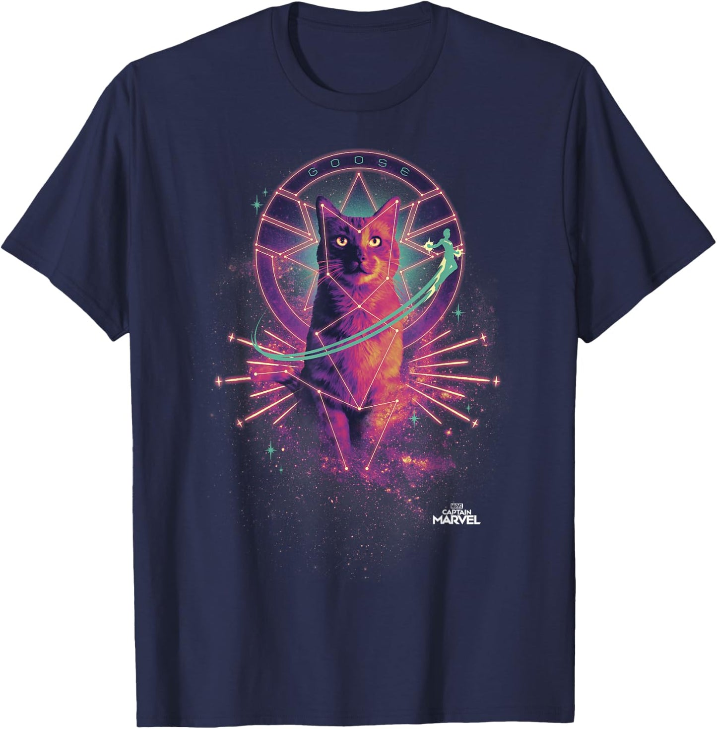 Captain Marvel Movie Goose Galaxy Portrait Graphic T-Shirt - T-Shirt | Navy