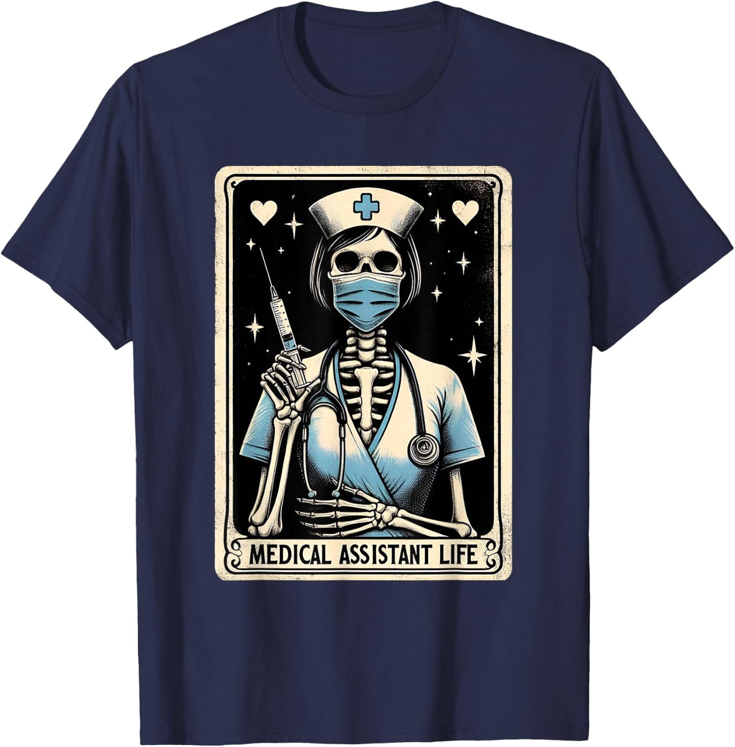 Medical Assistant skeleton Tarot card Halloween Nursing T-Shirt - T-Shirt | Navy
