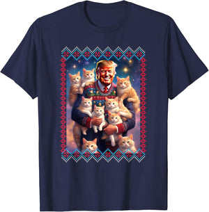 Cats for Trump 2024 Trump Christmas Ugly Sweater T-Shirt - T-Shirt | Navy