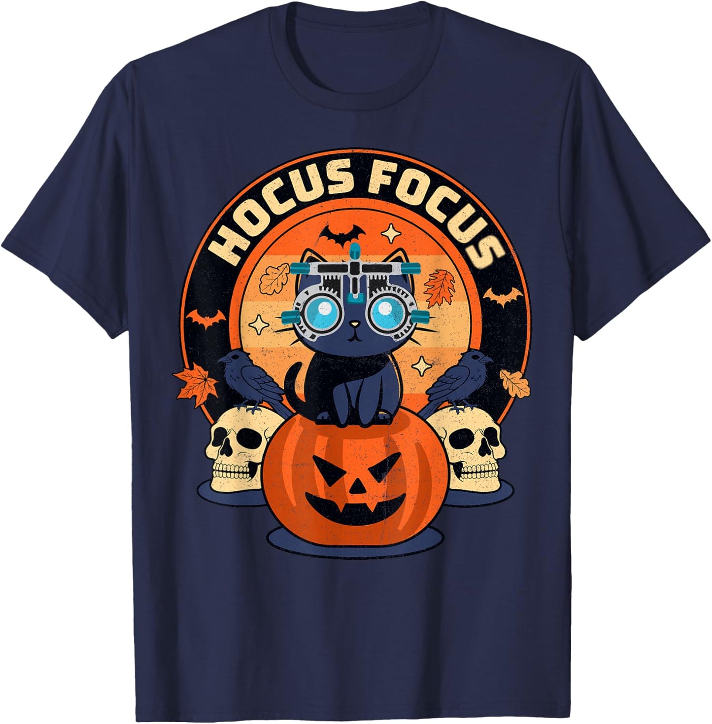 Hocus Focus Optometry Halloween Optometrist Eye Doctor Cat T-Shirt - T-Shirt | Navy