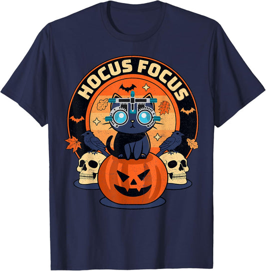 Hocus Focus Optometry Halloween Optometrist Eye Doctor Cat T-Shirt - T-Shirt | Navy