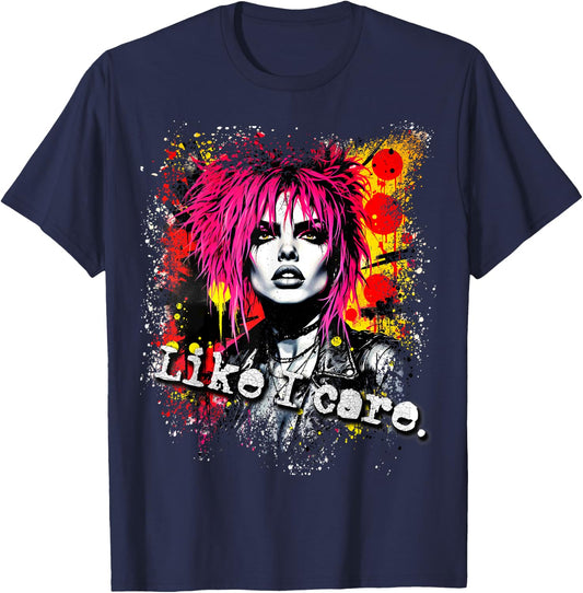 Punk Girl 90s Grunge Distressed Graffiti Graphic Vintage T-Shirt - T-Shirt | Navy
