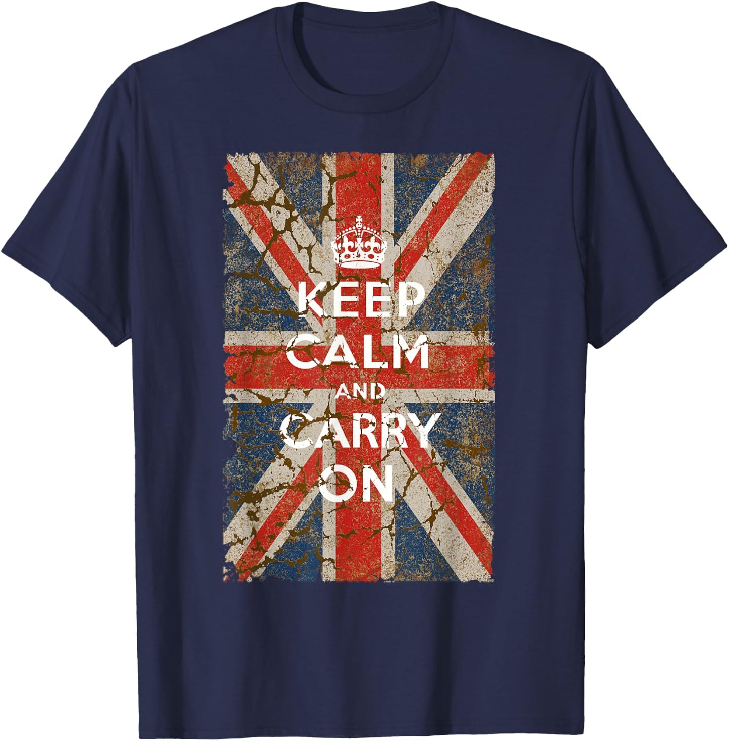 Keep Calm and Carry On with UK Flag T-Shirt - T-Shirt | Navy