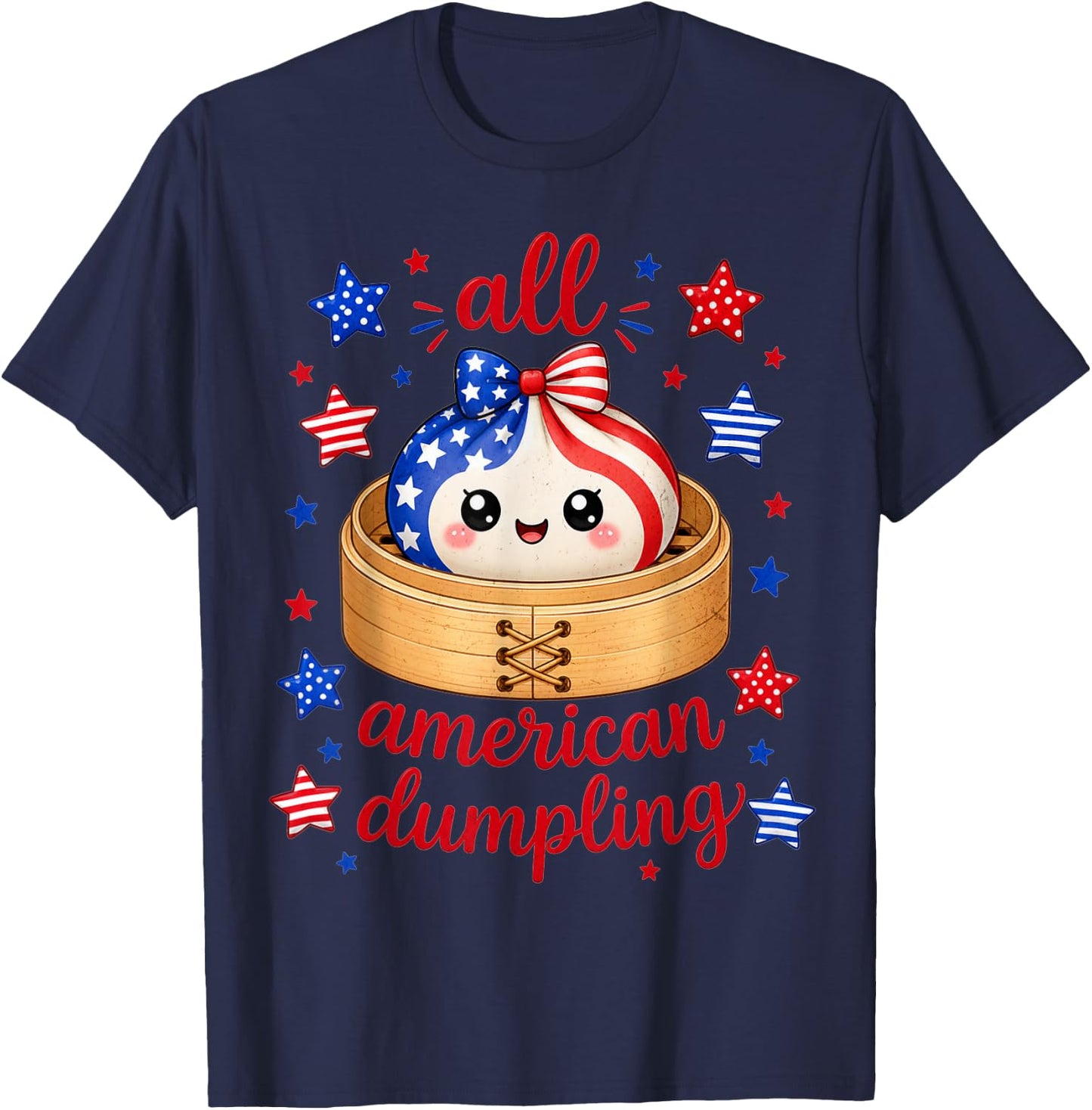 Kids Cute Striped All American Dumpling 4th of July Girls T-Shirt - T-Shirt | Navy