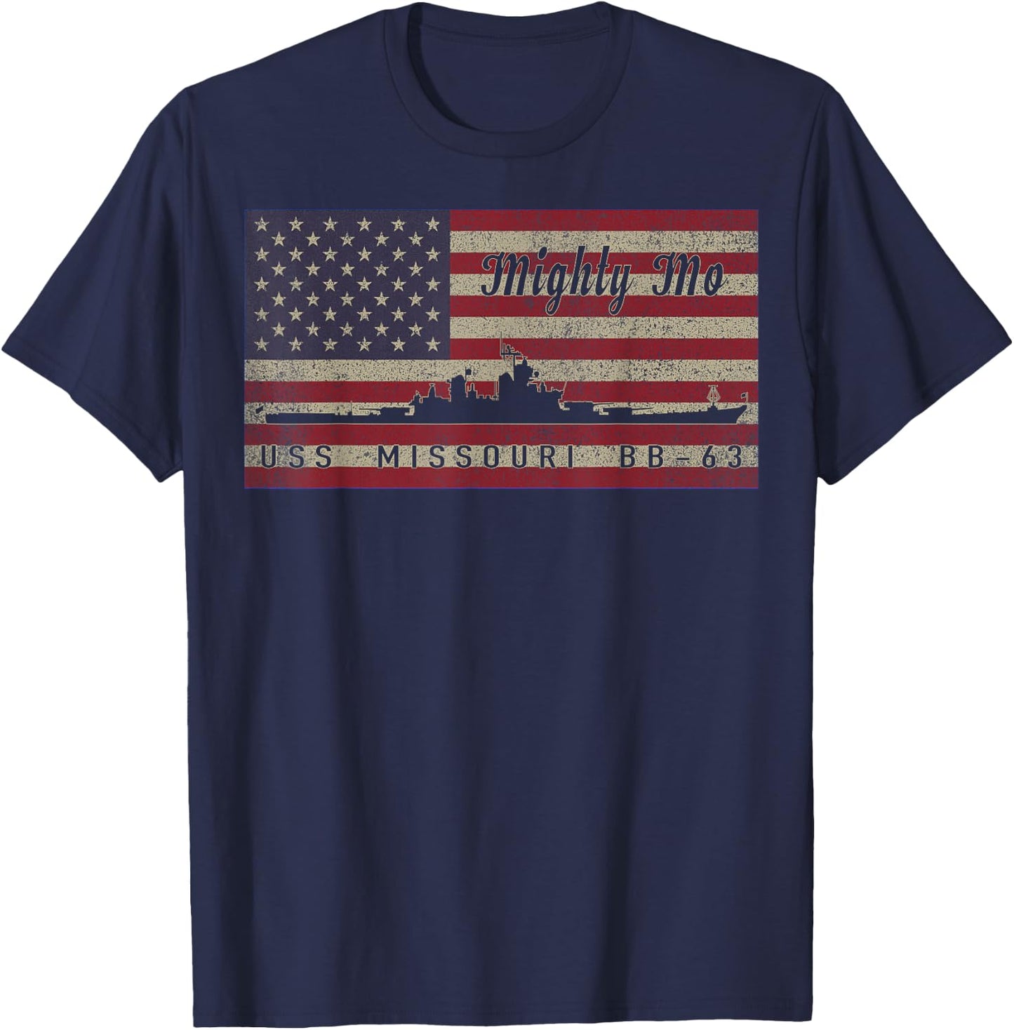 USS Missouri BB-63 Battleship Ship American Flag T-Shirt - T-Shirt | Navy