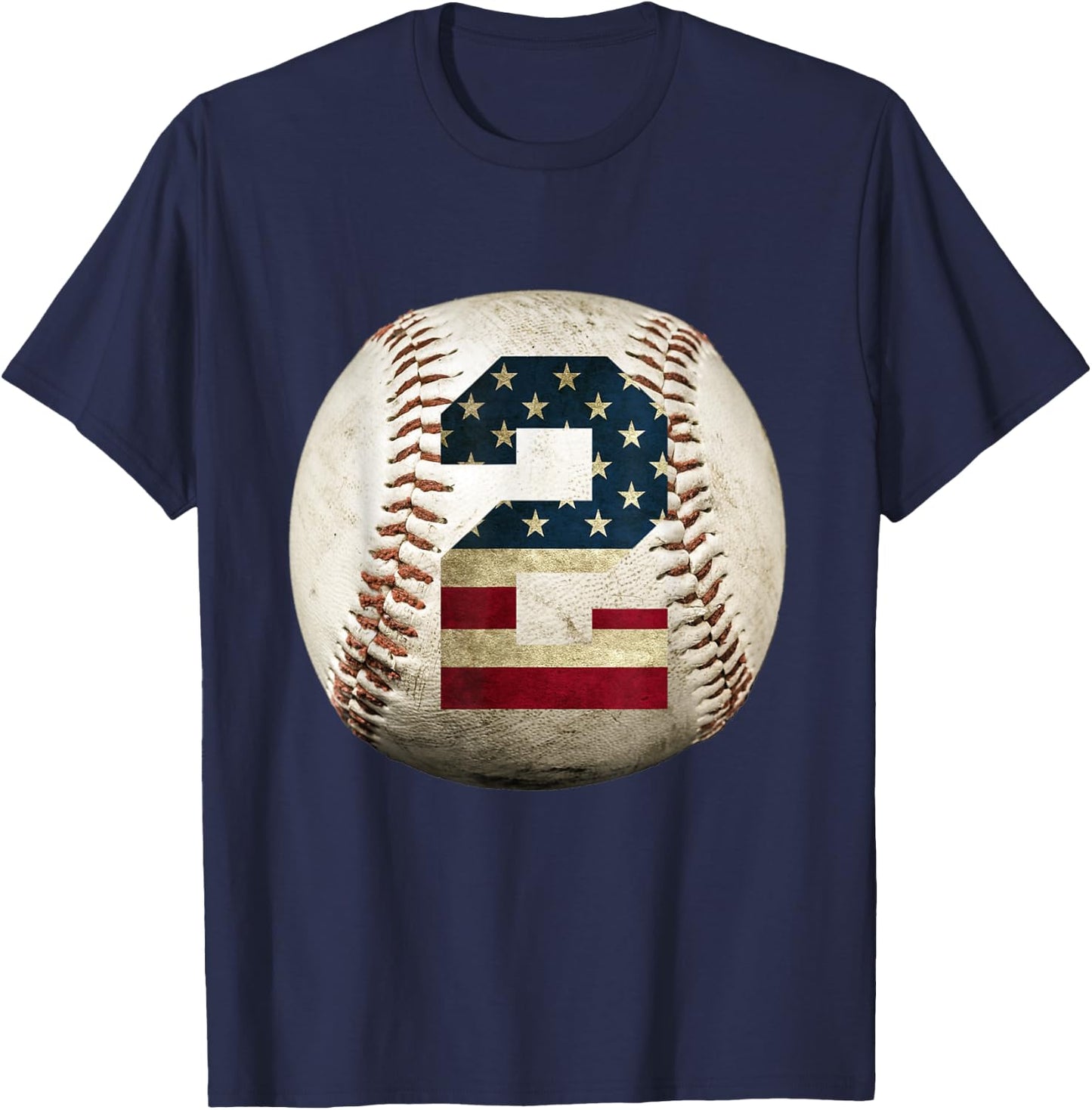 Baseball number 2 with American USA flag T-Shirt - T-Shirt | Navy