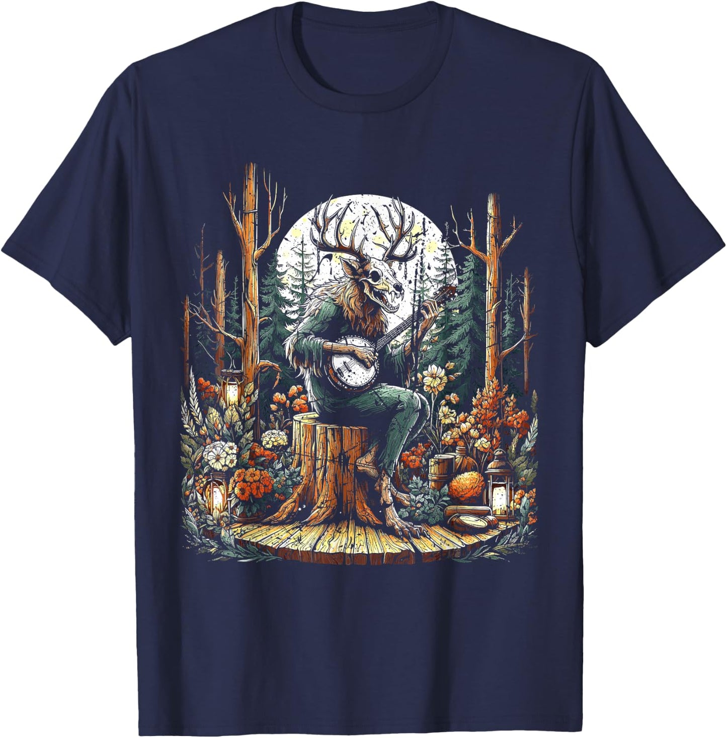 Vintage Wendigo Cryptid Camping T-Shirt - T-Shirt | Navy