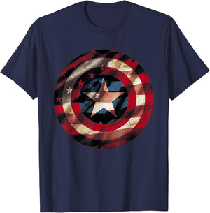 Marvel Comics Captain America Graphic Flag Fill Shield T-Shirt - T-Shirt | Navy