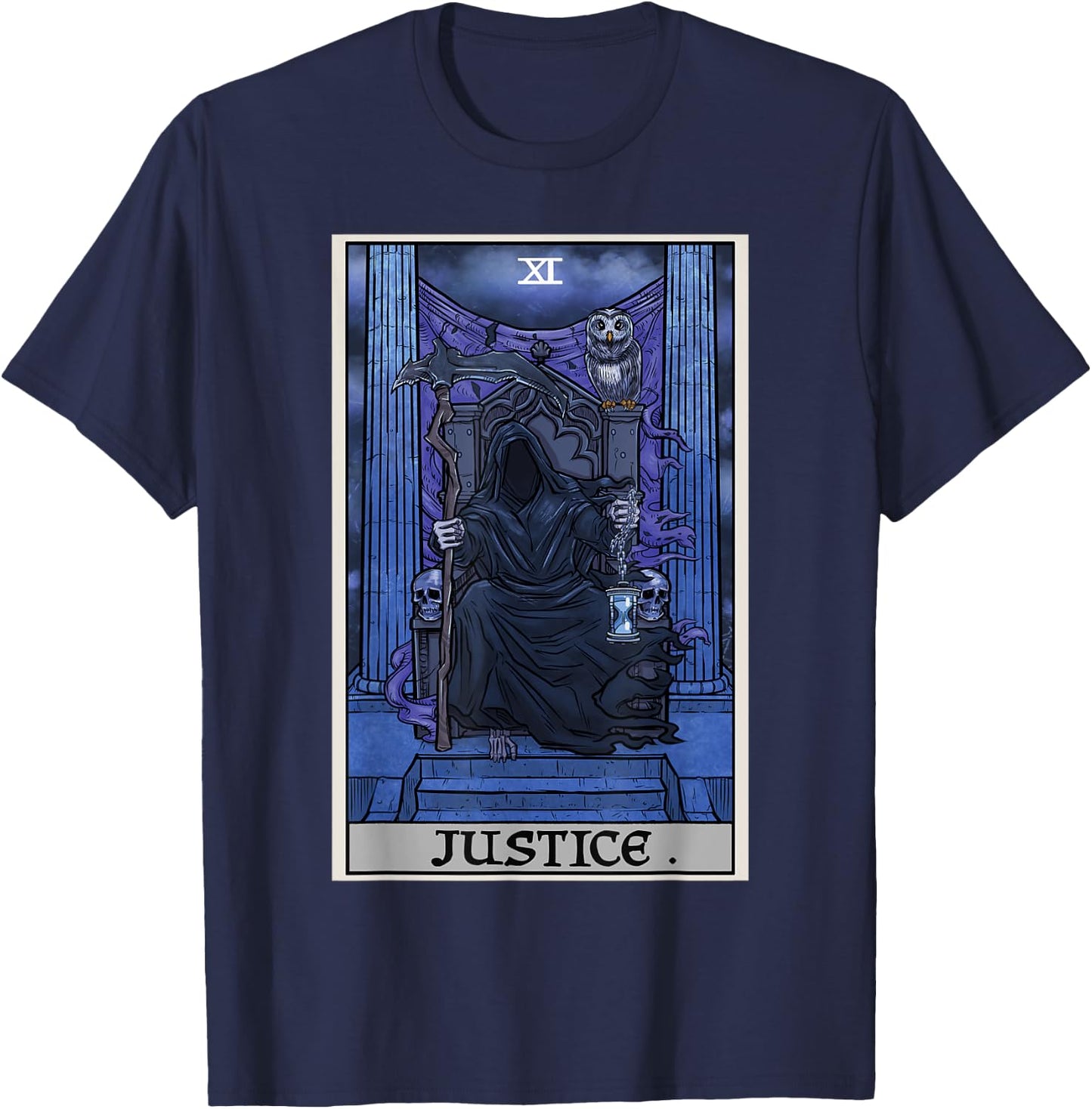 Justice Tarot Card Grim Reaper Halloween Gothic Witch Horror T-Shirt - T-Shirt | Navy