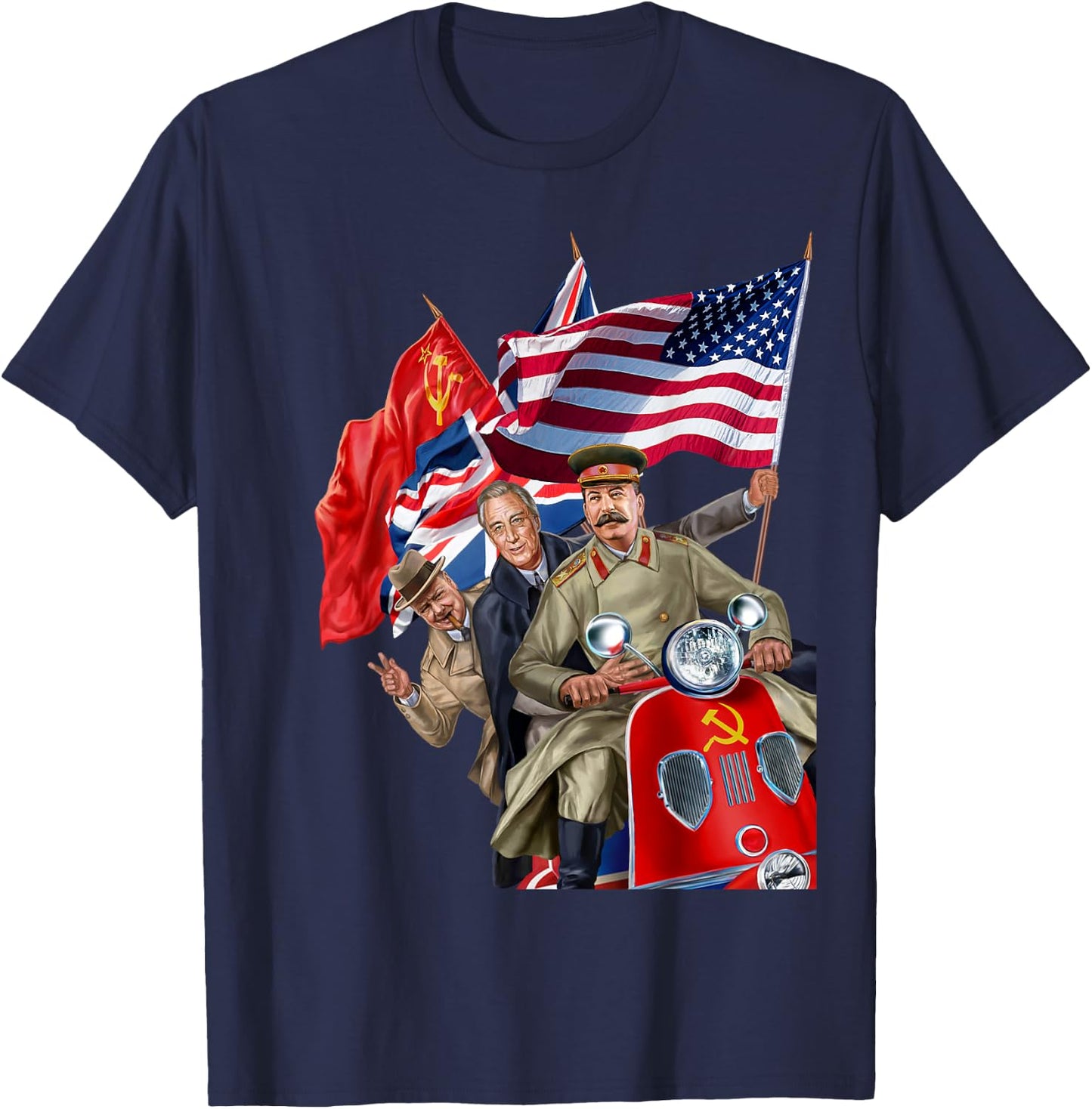 Stalin, Roosevelt, Churchill on Soviet Union Scooter T-Shirt - T-Shirt | Navy